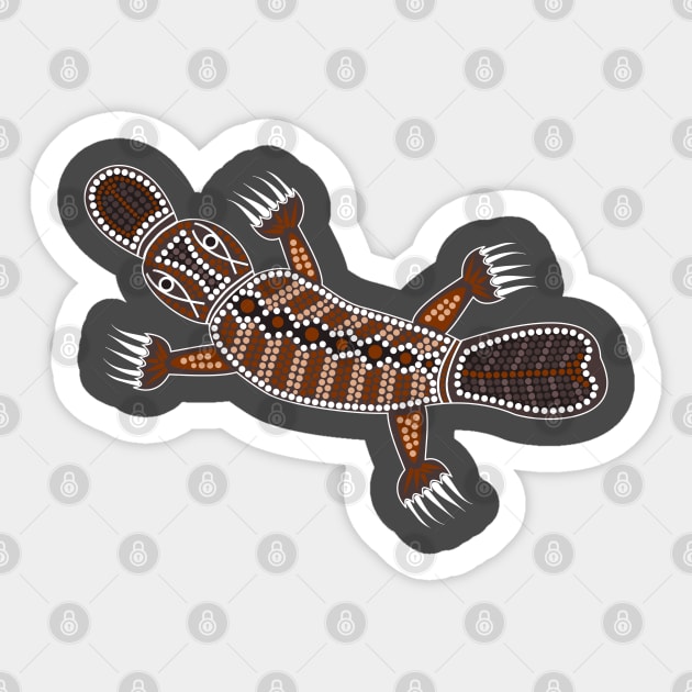 An illustration based on aboriginal style of dot painting depicting Platypus Sticker by Dedoma